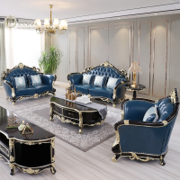 美式客厅真皮田园沙发组合实木新古典花样板房别墅牛皮沙发