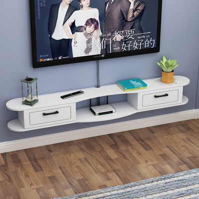 电视柜现代简约壁挂式免打孔背景实木墙装饰隔板电视机顶盒置物架