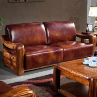 中式全实木沙发乌金木真皮沙发客厅组合123沙发实木家具