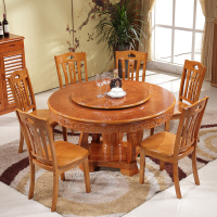 中式圆形餐桌椅组合现代简约全实木餐桌带转盘6-10人家用吃饭桌子