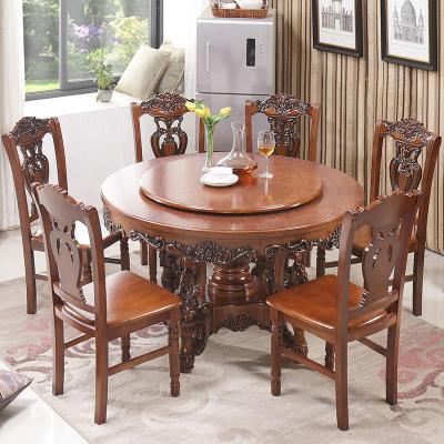 欧式餐桌椅组合大理石餐桌圆桌实木橡木美式圆餐桌小户型餐桌餐椅
