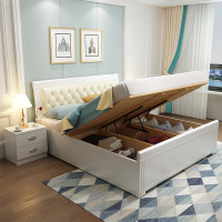 简约实木床1.8米1.5米双人卧室婚床现代白色高箱气压软靠橡胶木床