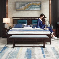 新中式全实木床黑檀木双人床1.8米真皮软靠大床主卧室别墅家具