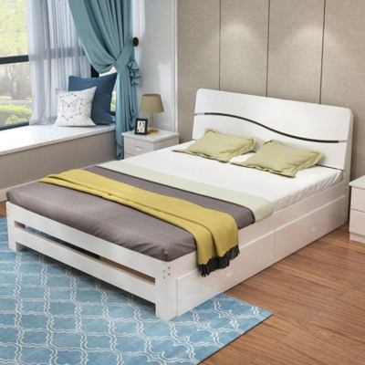 现代简约实木1.5米双人床1.8米成人白色床松木出租房单人木床