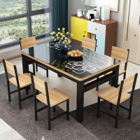 餐桌椅组合小户型现代简约6人4餐桌钢化玻璃家用吃饭桌子一桌六椅