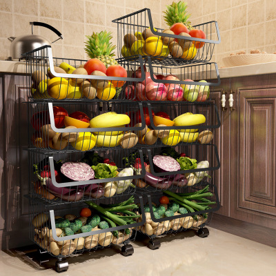 304不锈钢厨房置物架落地多层家用品储物收纳筐放水果蔬菜置物架
