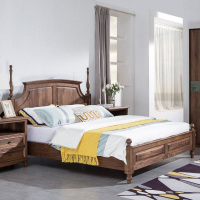 实木床黑胡桃木双人床1.8米美式简约婚床简欧大床卧室胡桃木家具