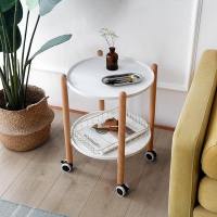北欧创意丹麦小推车圆形实木沙发客厅小边几简约角几移动餐车茶几