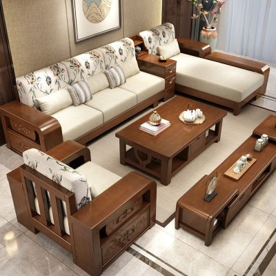 实木沙发组合贵妃转角现代中式花客厅小户型沙发床