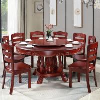 实木餐桌椅组合中式圆形家用10人饭桌带转盘花1.8米橡木大圆桌