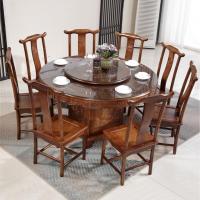 实木餐桌椅组合带转盘饭店1.8米中式仿古花大圆桌家用橡木饭桌