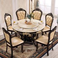 欧式大理石餐桌椅组合美式圆桌黑檀色法式实木圆形餐桌家用小户型