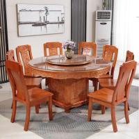 实木餐桌椅组合10人橡木圆桌带转盘1.8米中式仿古大圆桌花饭桌