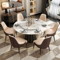 轻奢大理石带转盘餐桌椅组合圆形现代简约意式小户型家用吃饭桌子