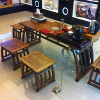 新中式功夫茶桌家用小茶台实木茶桌阳台茶几桌榆木书法国学桌