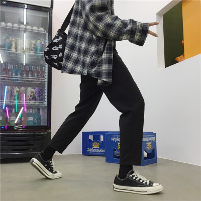 Korea studios. 韩国复古经典显瘦百搭黑色松紧九分裤 18ss男女款