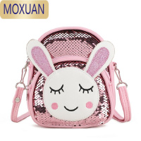 MOXUANMQ韩版儿童包包女斜挎包时尚公主女孩宝宝可爱小兔子亮片单肩背包