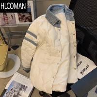 HLCOMAN高级设计感牛仔拼接假棉服外套男女时尚休闲轻薄p暖棉衣