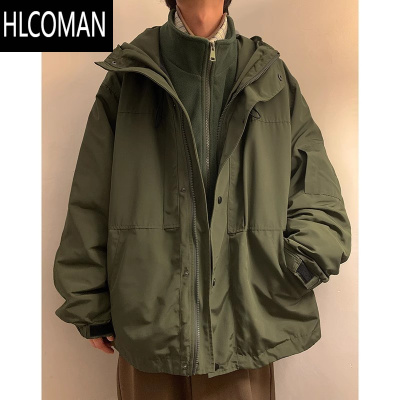 HLCOMAN棉服男冬季可拆卸三合一加厚美式复古工装机能连帽棉衣外套
