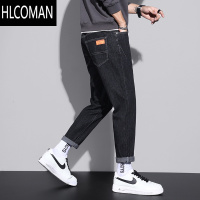 HLCOMAN牛仔裤男士冬季宽松直筒休闲裤2023新款潮牌加绒加厚长裤子男