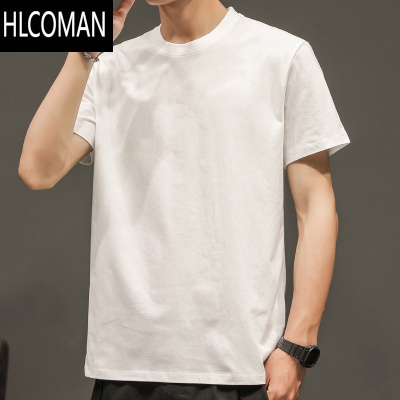 HLCOMAN2024新款潮流男士短袖T恤圆领纯色白黑半袖上衣服体桖打底衫