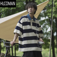 HLCOMAN日系cityboy条纹翻领短袖t恤男24夏季时尚潮流原宿休闲宽松polo衫