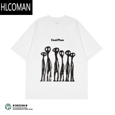 HLCOMAN外星人家族小众设计美式趣味印花宽松男女短袖T恤