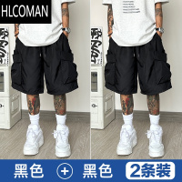 HLCOMAN美式黑色工装短裤男款夏季休闲宽松潮流运动五分裤子大码胖子男装