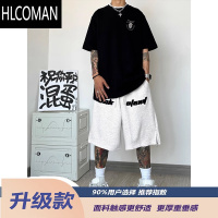 HLCOMAN花灰色美式短裤男夏季宽松高克重篮球运动裤子oversize过膝六分裤