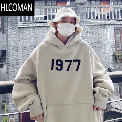 HLCOMAN1977卫衣男连帽衫2024新款oversize潮牌美式男士外套衣服