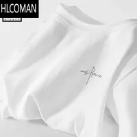 HLCOMAN白色短袖t恤男宽松设计感男生情侣夏季休闲五分袖男