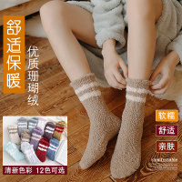 珊瑚绒袜子女中筒袜秋冬季加绒加厚居家可爱产后月子睡眠毛巾地板