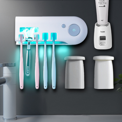 闪电客智能风干牙刷架烘干吸壁式挤牙膏洗漱杯架电动牙刷器 牙刷消毒器+牙膏器+2个磁吸牙杯
