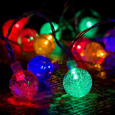 LED星星灯小彩灯闪电客雪花圆球铃铛圣诞树装饰灯满天星房间布 浪漫唯美气泡灯[彩色] 20米200灯[插电遥控款]8模式