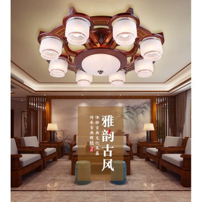 新中式吸顶灯古典简约客厅灯圆形仿古闪电客中国风LED卧室餐厅灯具