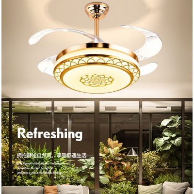 隐形吊扇灯水晶风扇灯具家用客厅餐厅风扇吊灯欧式现代带灯电风扇