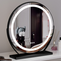 藤印象化妆镜带灯台式可旋转led灯梳妆镜圆形家用卧室智能补光镜桌面镜