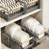 阿斯卡利厨房碗碟收纳架橱柜内置物架抽屉式拉篮抽拉碗篮沥水碗架碗盘碗柜