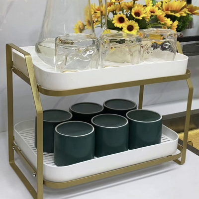 阿斯卡利杯子收纳置物架双层家用桌面沥水咖啡杯架子茶杯茶具放水杯收纳架