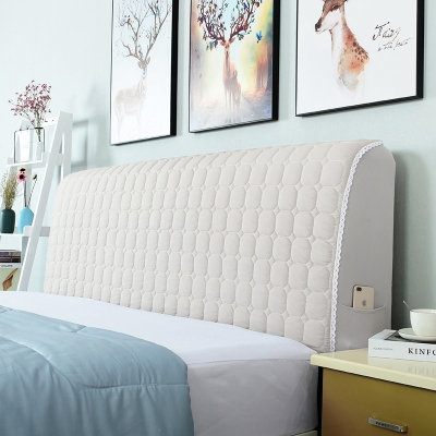纯棉床头罩简约现代全包床头套软床保护套弧形欧式布艺靠背罩 淡咖1.8米