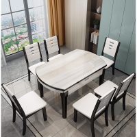 大理石餐桌伸缩餐桌椅组合家用小户型折叠圆桌现代简约吃饭桌