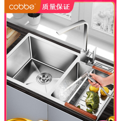 卡贝(cobbe) 厨房手工双304不锈钢台上下加厚水洗菜盆洗碗水池
