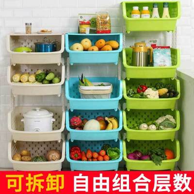 加大带轮厨房置物架落地多层可叠加玩具收纳架菜篮子厨房收纳 绿色 大号菜盒