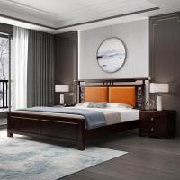 新中式床禅意中国风主卧轻奢1.8m现代简约白色橡木床民宿家具