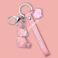 创意卡通钥匙链挂件创意汽车钥匙扣锁匙扣男士女士钥匙圈环包挂饰 粉色小猪