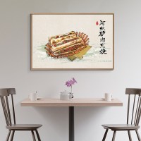 中国特色美食挂画餐馆菜色墙面壁画餐厅甜品店小食装饰画 F款-河北驴肉火烧 40x60单幅价黑色简框