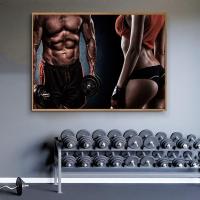 现代简约健身房墙面走廊装饰画健身器材店壮男美女人物挂画 B款 40*60整幅黑色简框