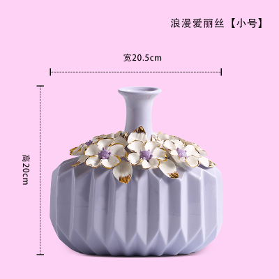 欧式陶瓷花瓶套装美式紫色客厅装饰品现代创意酒柜电视柜摆件 小号花瓶