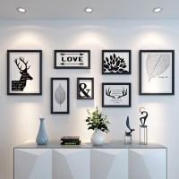 现代简约照片墙装饰欧式客厅相片墙 创意美式相框挂墙组合 全黑+北欧简约画芯组合