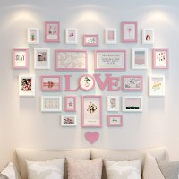 客厅心形照片墙装饰洗照片相片墙卧室创意爱心相框挂墙组合连体挂 白色+粉色(花语)